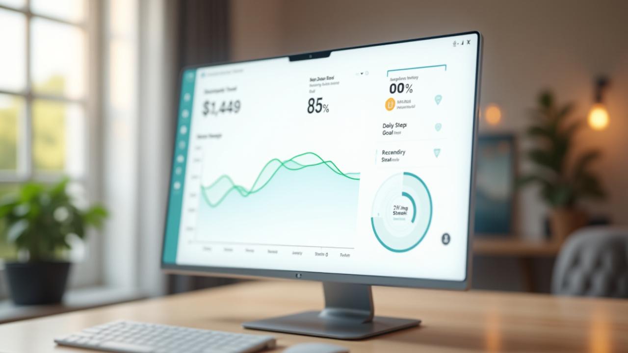 Prime Life digital wellness dashboard showing health trends, graphs, and achievement badges for adults 35+
